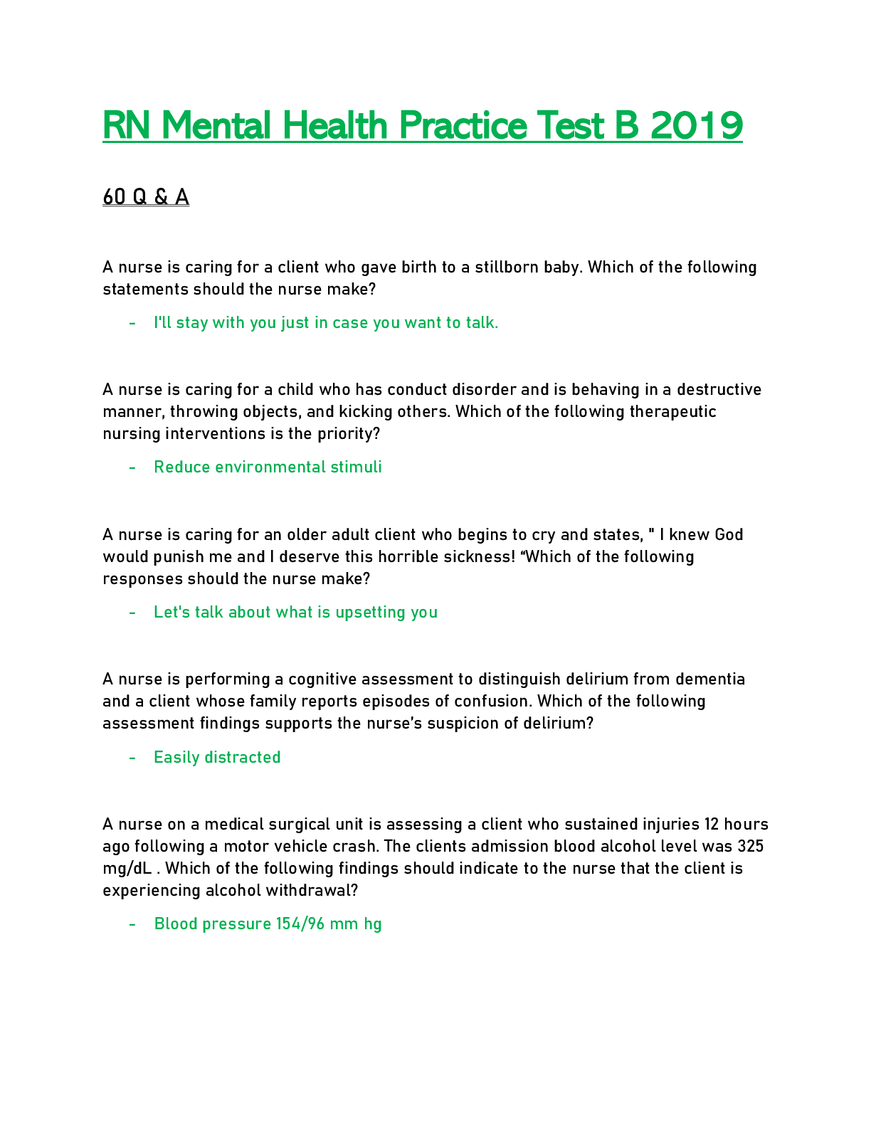 RN Mental Health BUNDLE Test Practice 2019 A & B